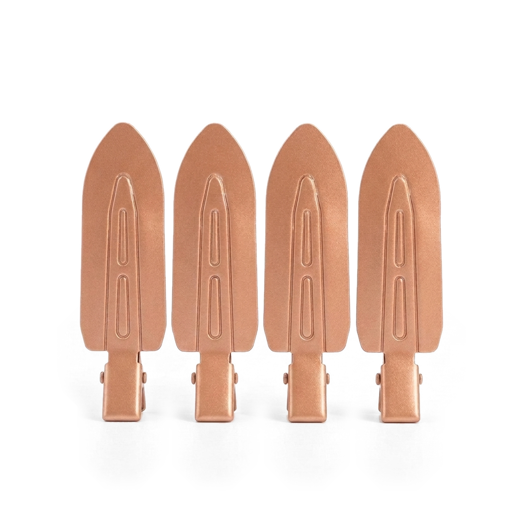 Four Olla Bella No-Crease Cuties - Creaseless Hair Clips arranged in a row on a clean white background.
