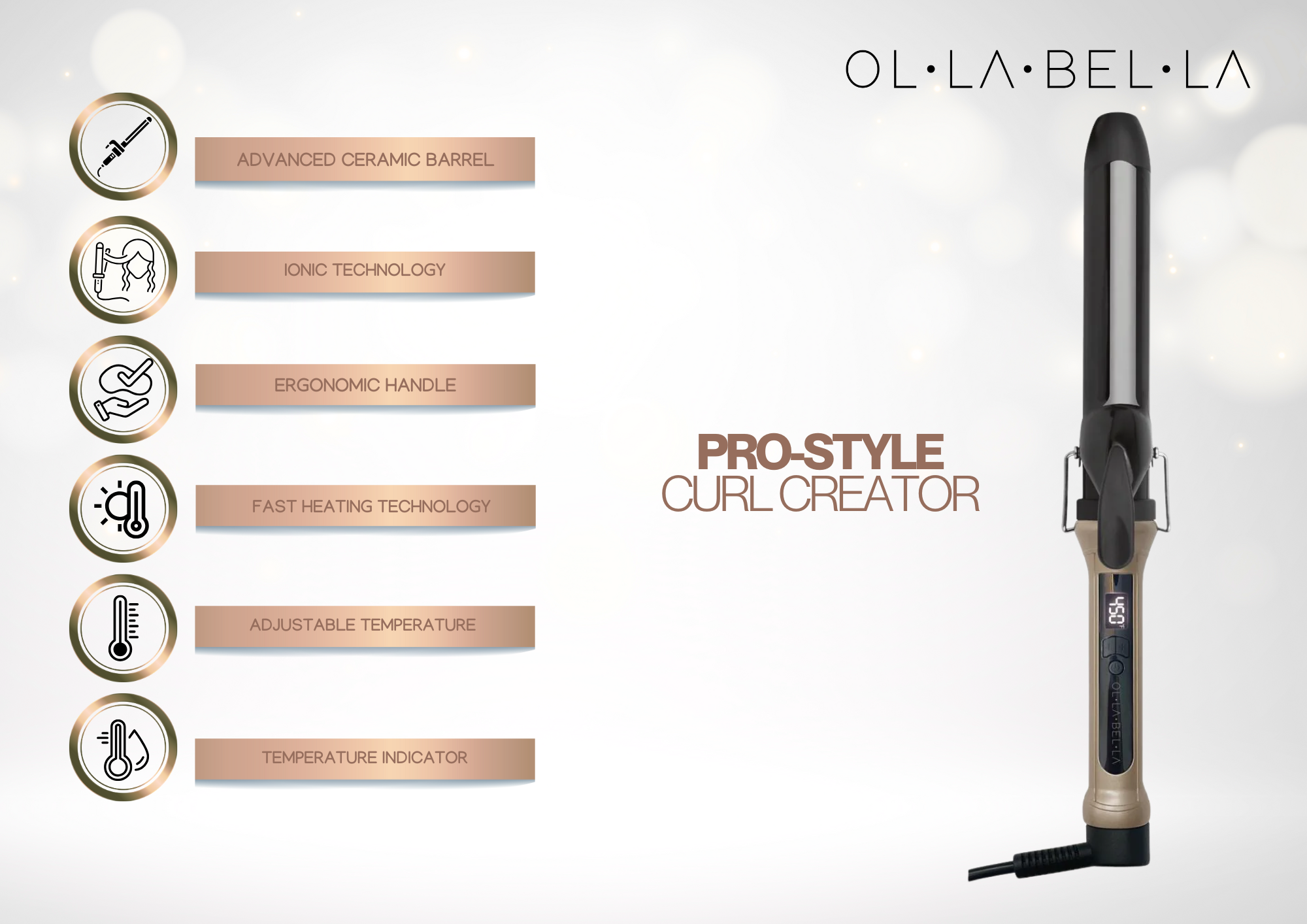 Olla Bella 1.25" Ceramic Digital Curling Iron Features