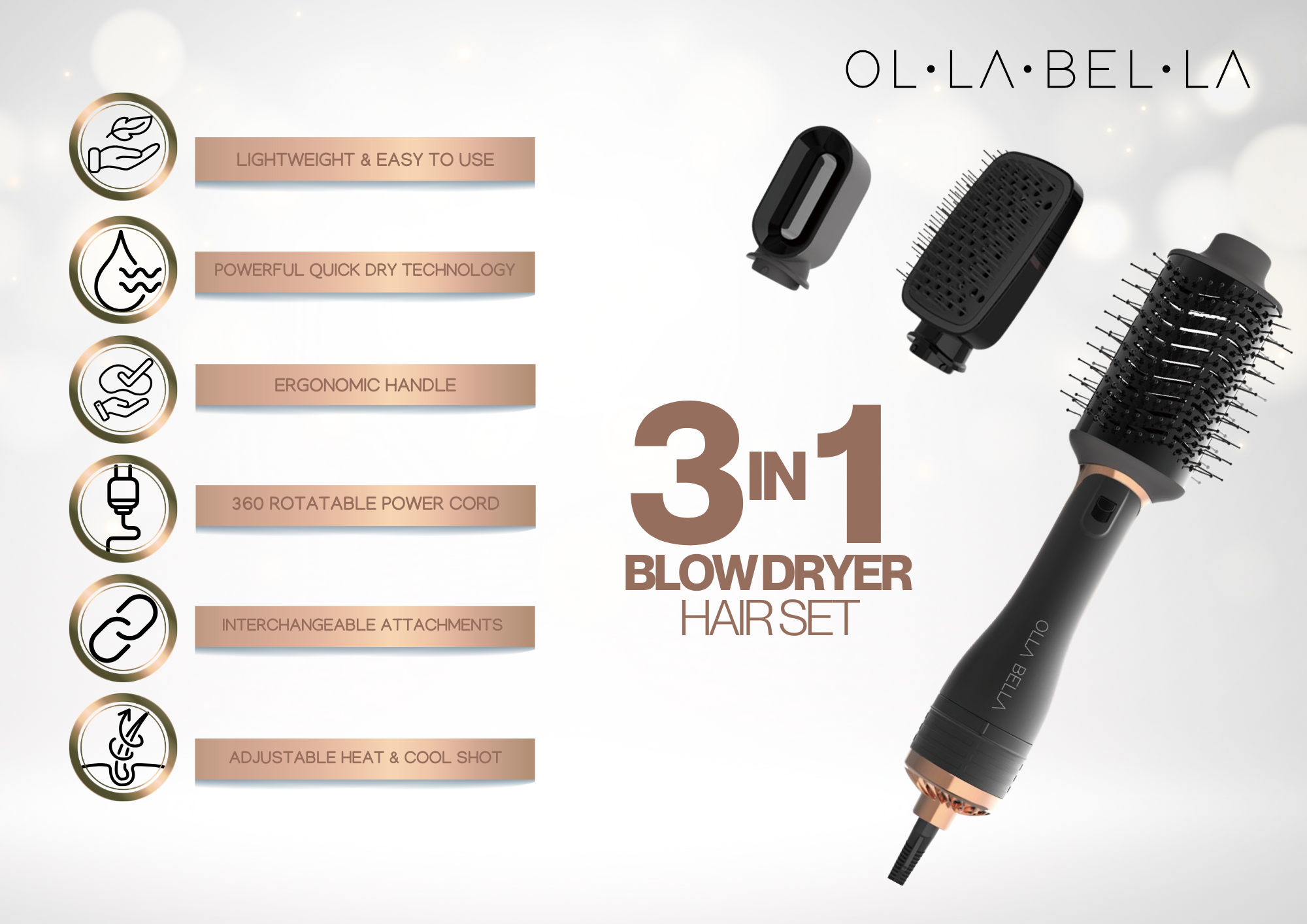 Olla Bella 3-in-1 Air Styler & Hair Dryer Set (MultiStyler) Features