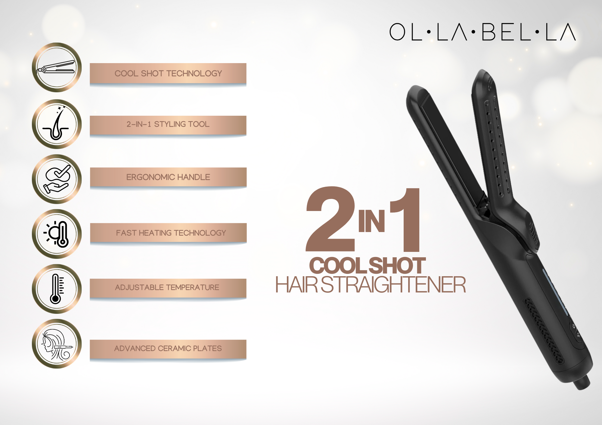Olla Bella 2-in-1 Hair Straightener & Curler (Airflow Styler) Features
